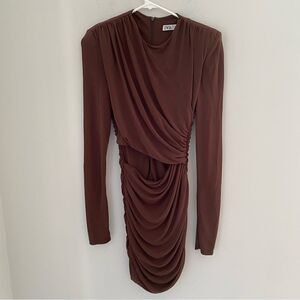 Zara Women’s High Neck Bodycon Drape Cut Out Long Sleeve Midi Dress